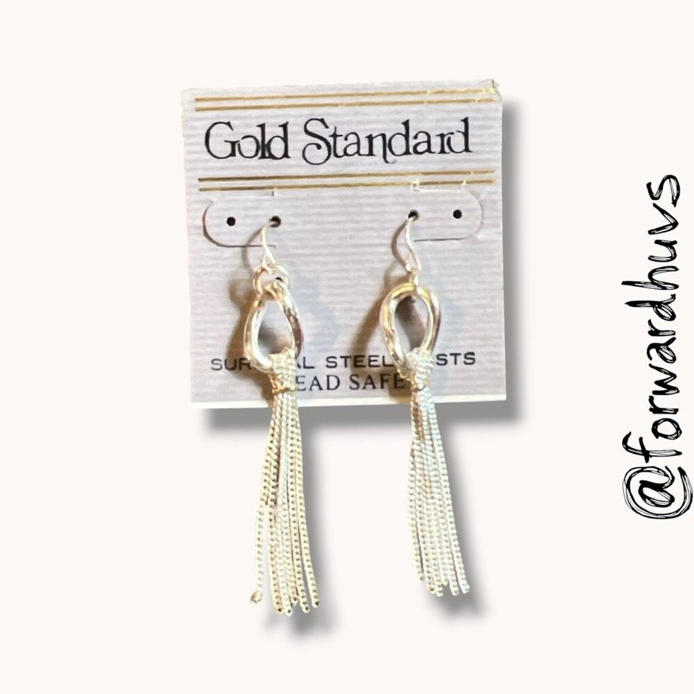 Gold Standard Silver Tone Tassel Dangle Earrings NOS